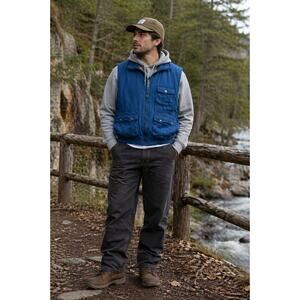 Vintage 90s Ozark Trail Utility Vest Blue Cotton Gorpcore Workwear Outdoor Large